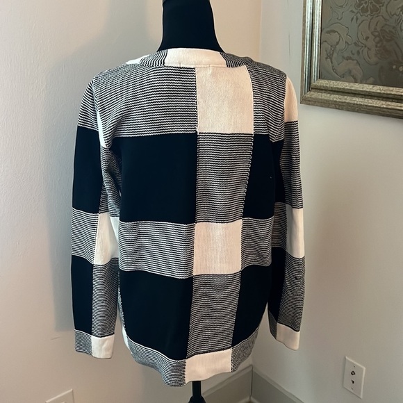 Liz Claiborne black white checkered 100% cotton long sleeve sweater Sz XL - Picture 3 of 5